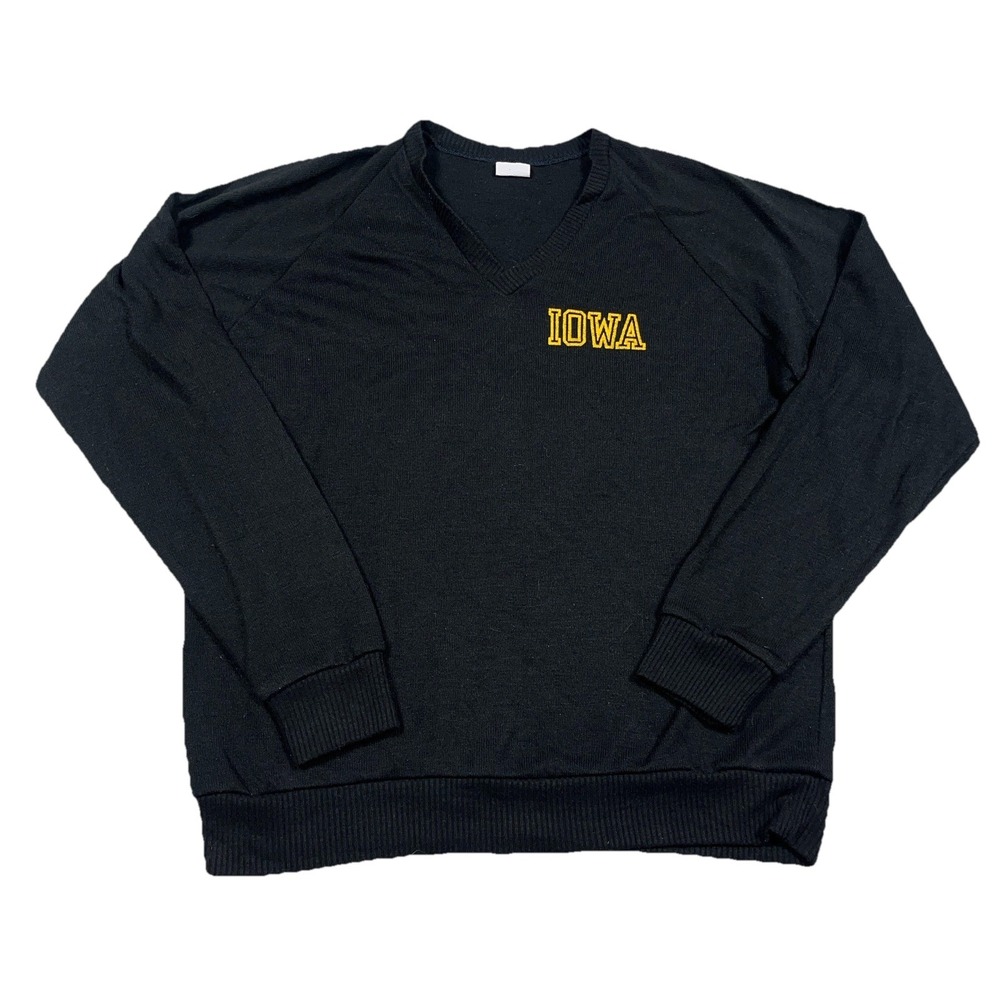 Vintage Iowa Hawkeyes Sweater Men XL Black Pullover Acrylic Knit V Neck 80s USA